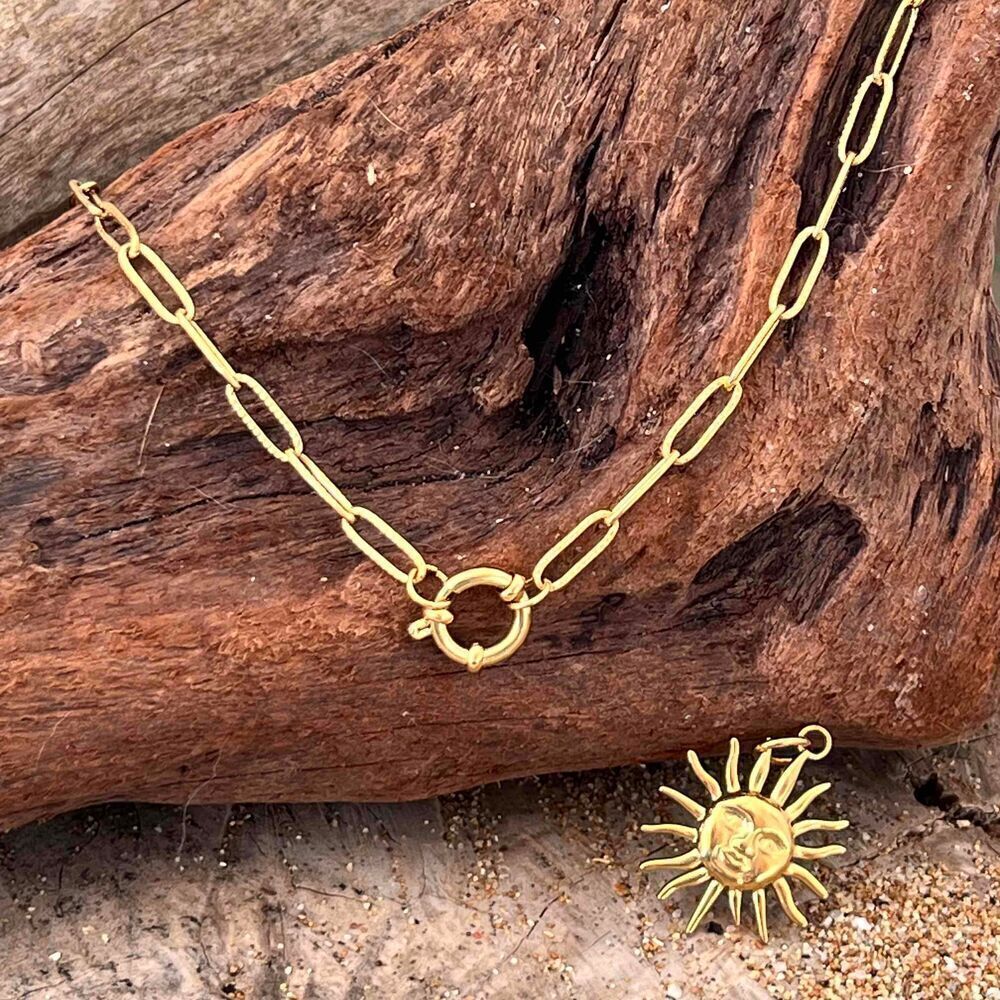Gold Plated Paperclip Mariner Charm Holder Necklace stainless steel jewelry
